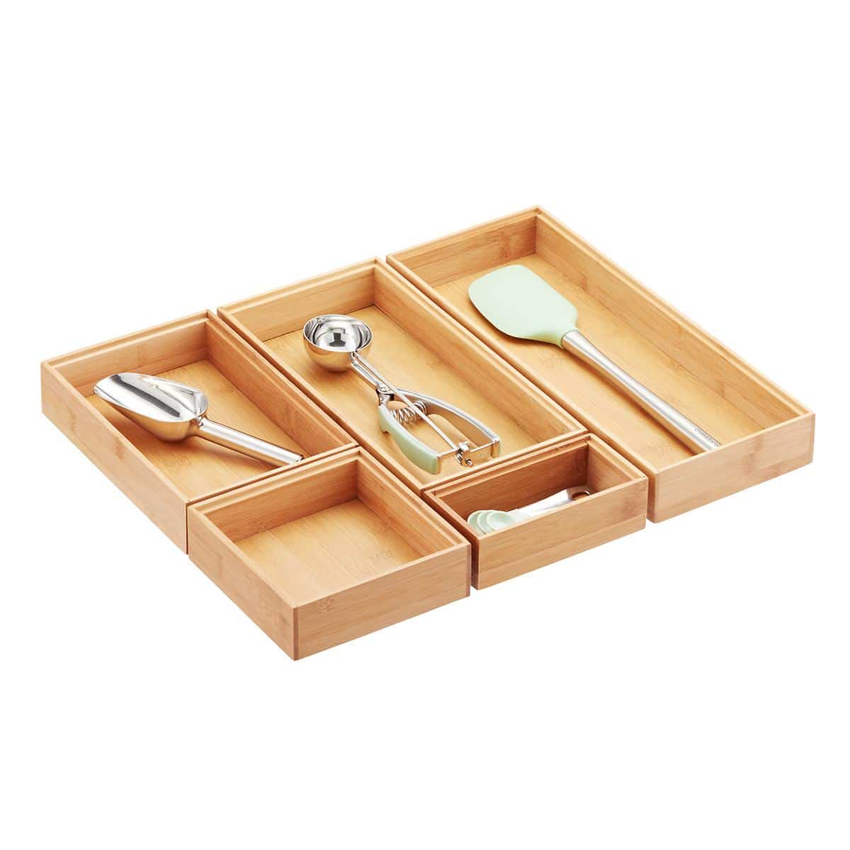 Bambloom Bamboo Drawer Organizer, Stackable Utensil Organizer for