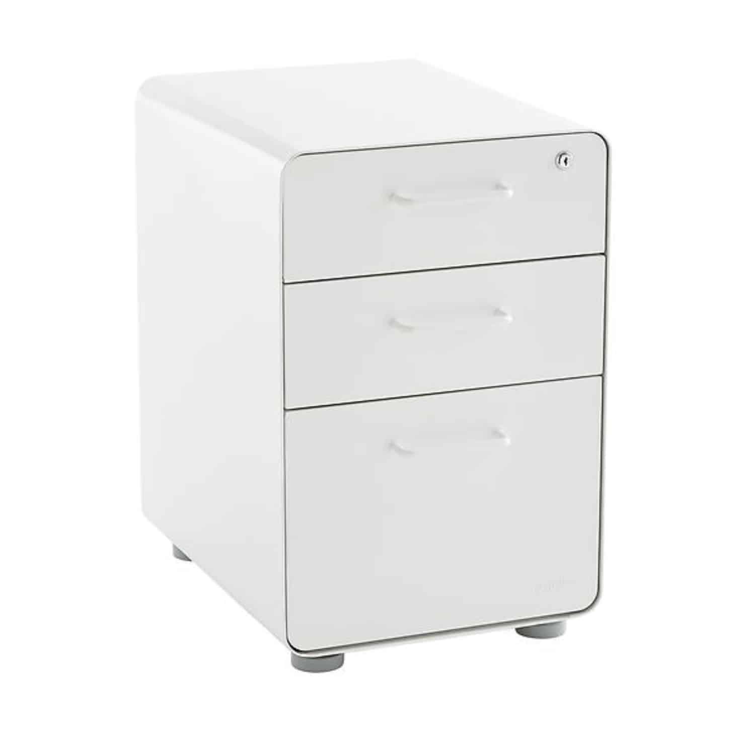 poppin 3 drawer stow locking filing cabinet white birch